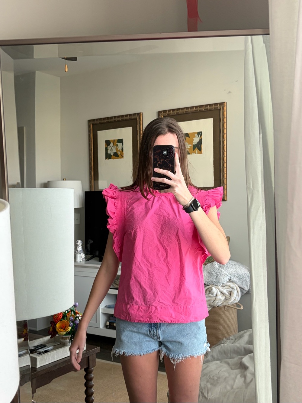 English Factory Hot Pink Ruffle Sleeve Top